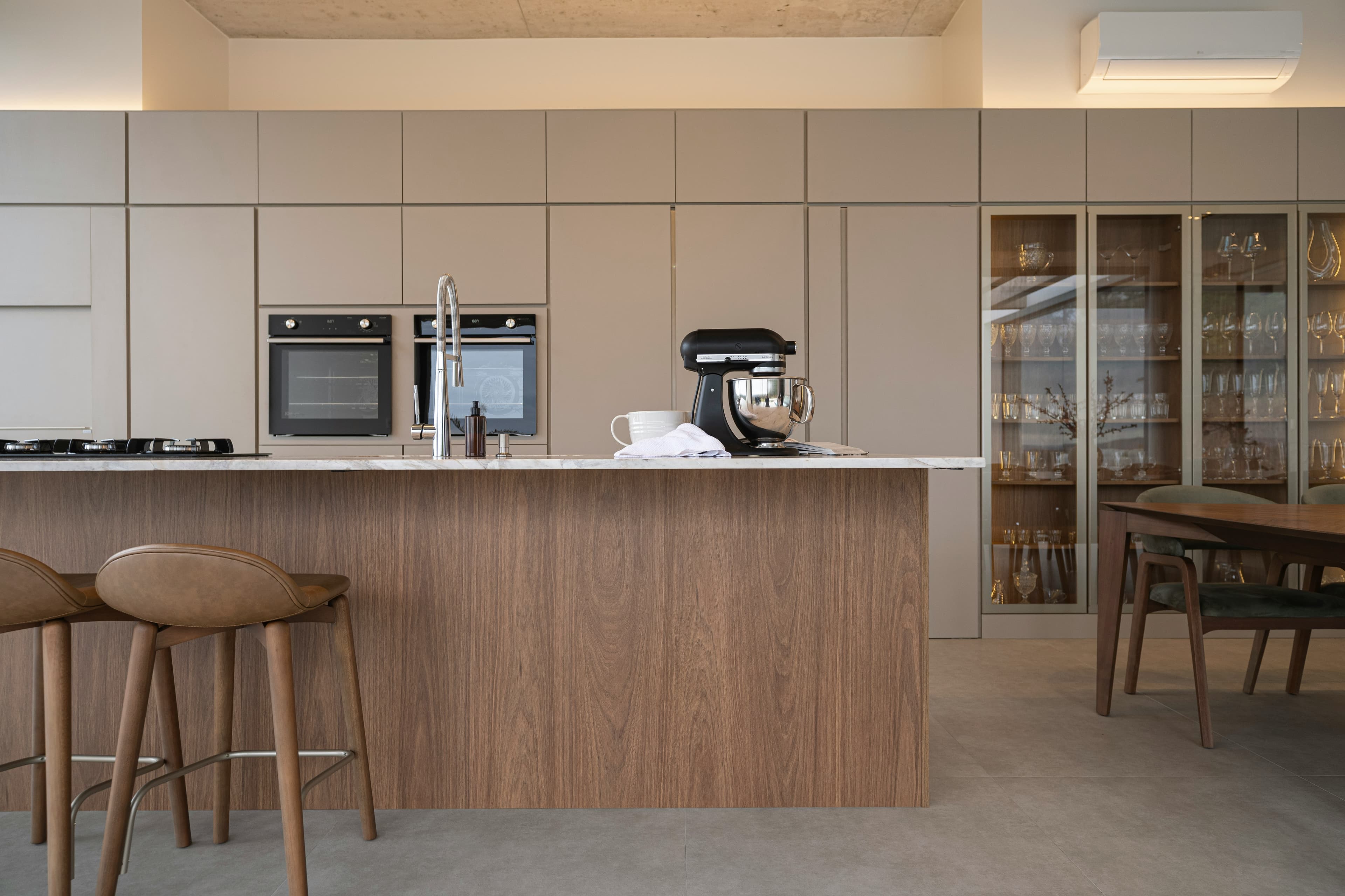 Bright contemporary kitchen with open shelving
